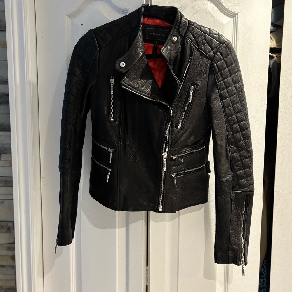 Bcbgmaxazria Black Quilted Leather Jacket